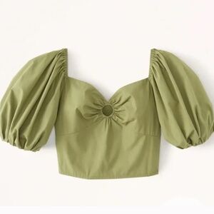 Abercrombie & Fitch Green Puff Sleeve Cropped Top‎ Sz XL